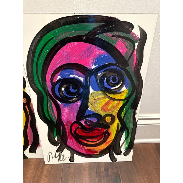 Portraiture 1970s Peter Keil Colorful Abstract Paintings Pair For Sale - Image 3 of 6