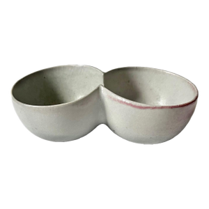 Circa 1975 Beate Kuhn Modern Gray and Pink Stoneware Double Bowl Sculpture