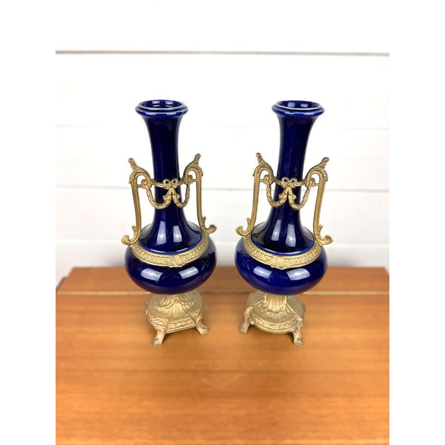 Antique French Cobalt Blue Porcelain Vases, Set of 2, in Very Good conditions. Designed before 1890