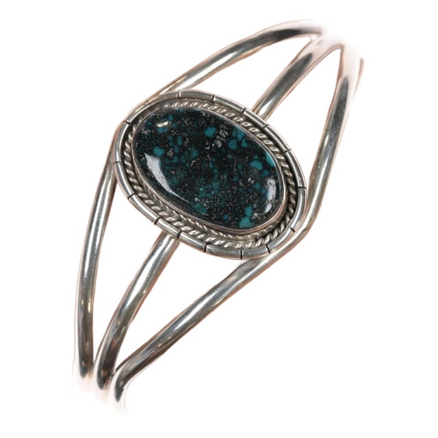 7" Sterling spiderweb turquoise cuff bracelet For Sale