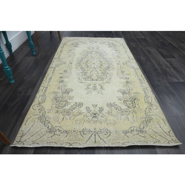 Yellow 1970s Vintage Handmade Wool Cotton Yellow Area Rug For Sale - Image 8 of 11