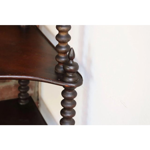 Antique French Six-Tier Stained Mahogany Spool Form Corner Shelf / Etagere For Sale - Image 14 of 18