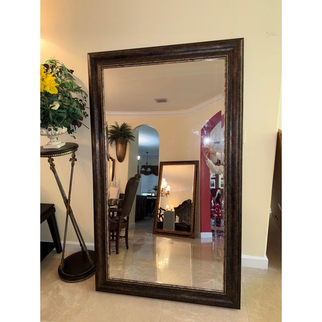 Oversized Solid Wood Floor Mirror With Bronze Nailhead Trim For Sale - Image 4 of 4