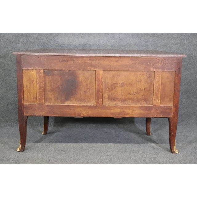 19th C. French Louis XV Style Gilt Bronze Mounted Commode – Ornate Kingwood & Mahogany Marble Top Chest For Sale In Dallas - Image 6 of 10