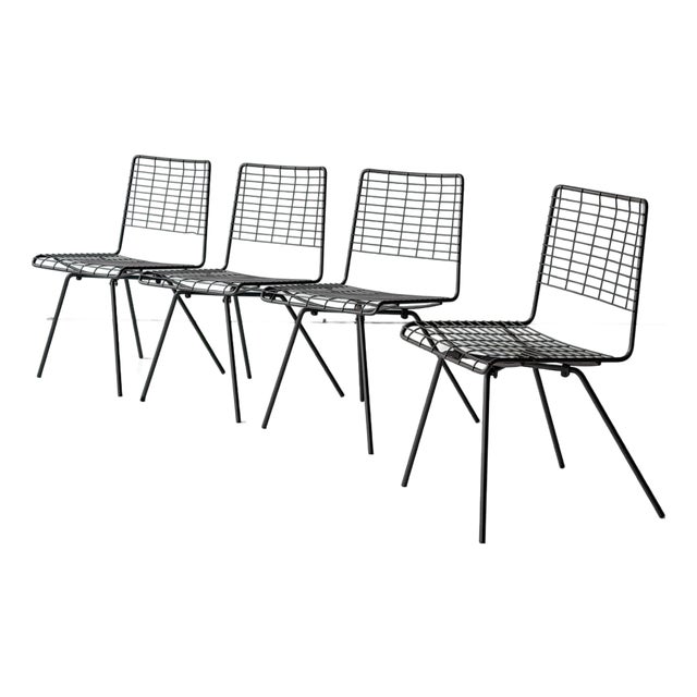 Mid 20th Century Wire Chairs by John Keal for Pacific Iron, 4 Pieces, Attributed For Sale