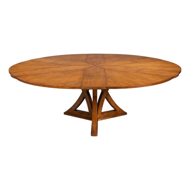 Transitional Round Dining Table, Large - Light Brown Oak For Sale