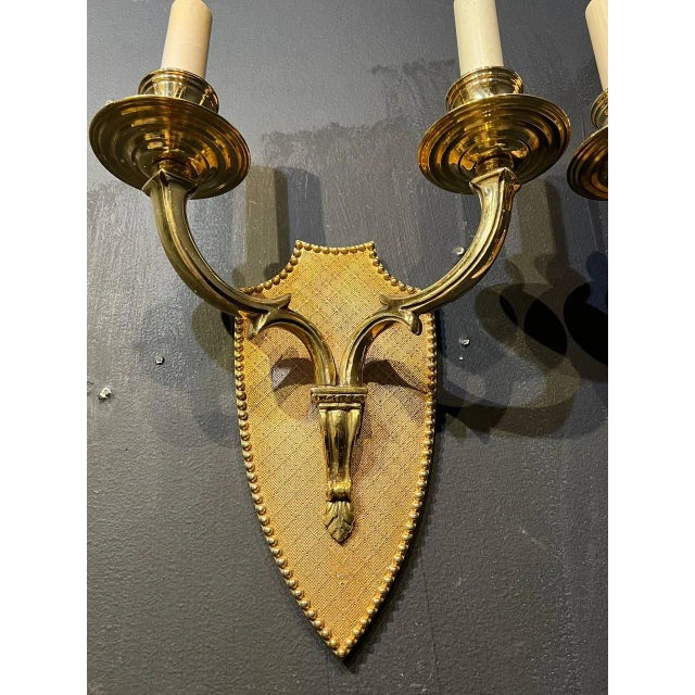 Neoclassical Pair of 1900's Caldwell Gilt Bronze Engraved Sconces With 2 Lights For Sale - Image 3 of 7