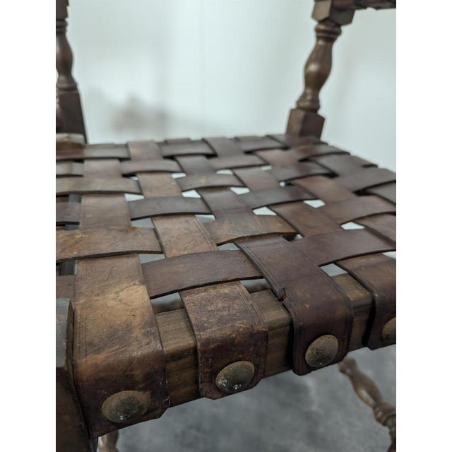 Set of Brown Espoagnole Chairs with Leather Straps For Sale - Image 5 of 6