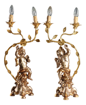 Carved and Gilded Wooden Candelabra, Set of 2