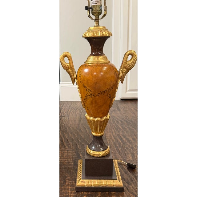 Mid 20th Century Vintage Neoclassical Swan-Handle Urn Table Lamp With Original Shade For Sale - Image 5 of 10
