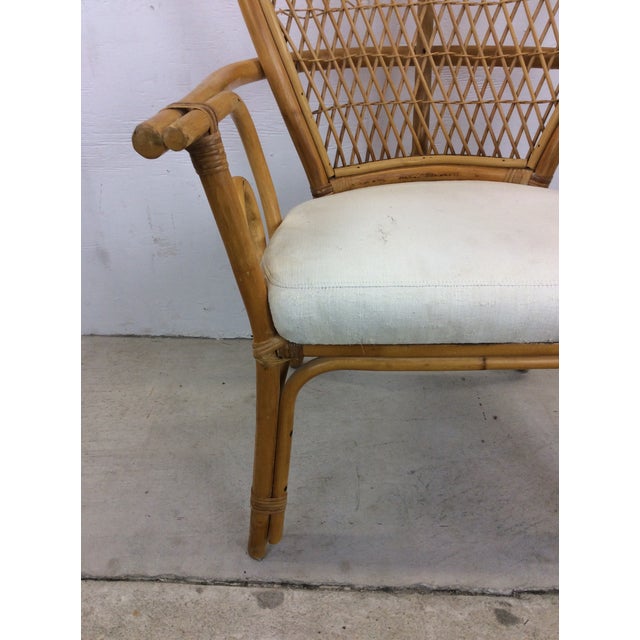 Vintage Rattan Fan Back Accent Chair With Upholstered Seat Chairish