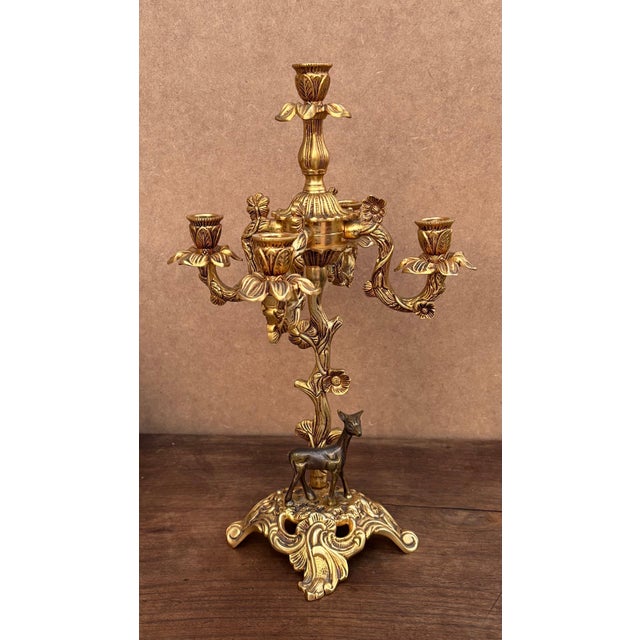 Metal Early 20th Century Carriage Clock With Deer And Candlesticks In Gilt Bronze For Sale - Image 7 of 13