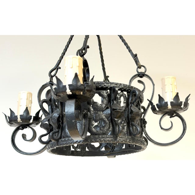 Addison Mizner Style Spanish Colonial Wrought Iron Four-Light Chandelier For Sale - Image 16 of 18
