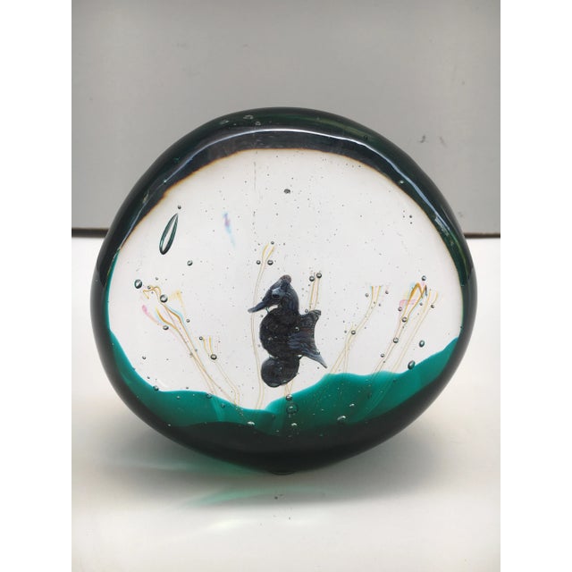 Bottle Green 1990s Murano Glass Seahorse Paperweight For Sale - Image 8 of 8