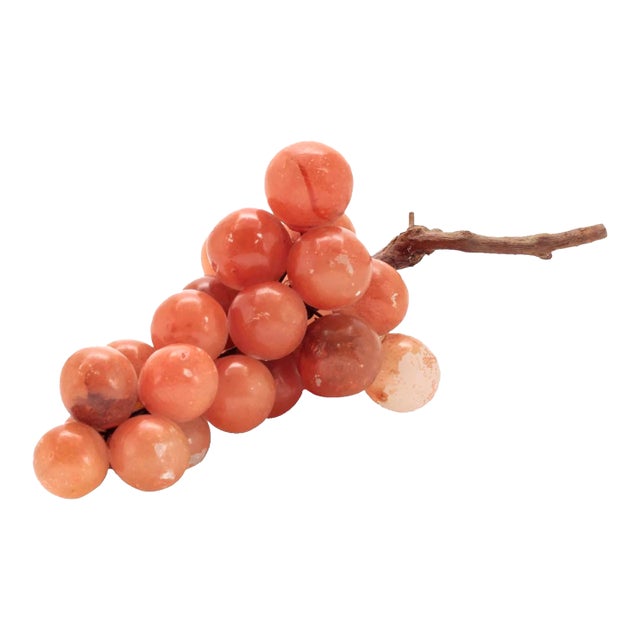 40s Vintage Italian Alabaster Grape Cluster With Real Vine Stem For Sale