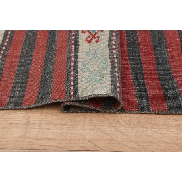 Striped Orange Turkish Vintage Kilim Oushak Handmade Woven Wool Runner Rug For Sale - Image 10 of 11