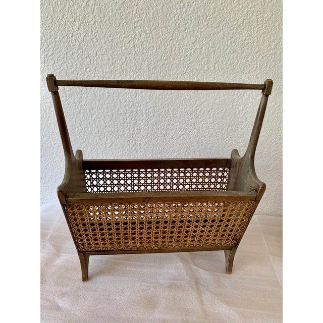 Midcentury Italian Wood Cane Magazine Rack Chairish