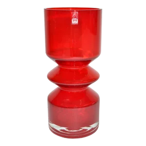 1960s Tamara Aladin Riihimaen Lasi Oy Finland Red Blown Art Glass Vase Scandinavian