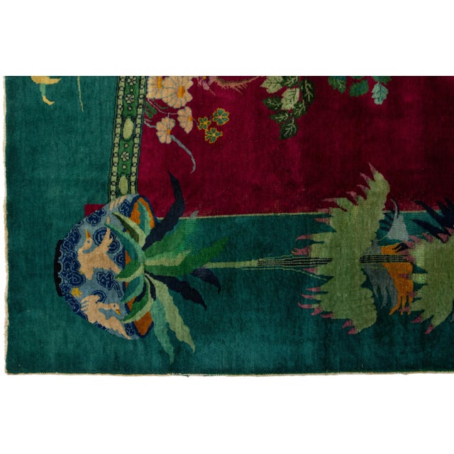 Vintage Colorful Art Deco Chinese Wool Rug 10 Ft 10 in X 12 Ft For Sale In New York - Image 6 of 10