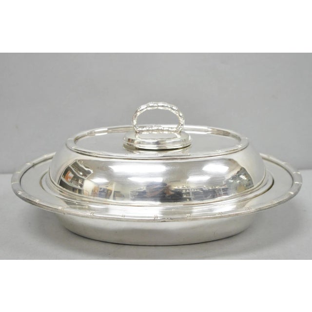 Vintage Hollywood Regency Silver Plated Faux Bamboo Oval Vegetable Serving Dish For Sale - Image 13 of 13