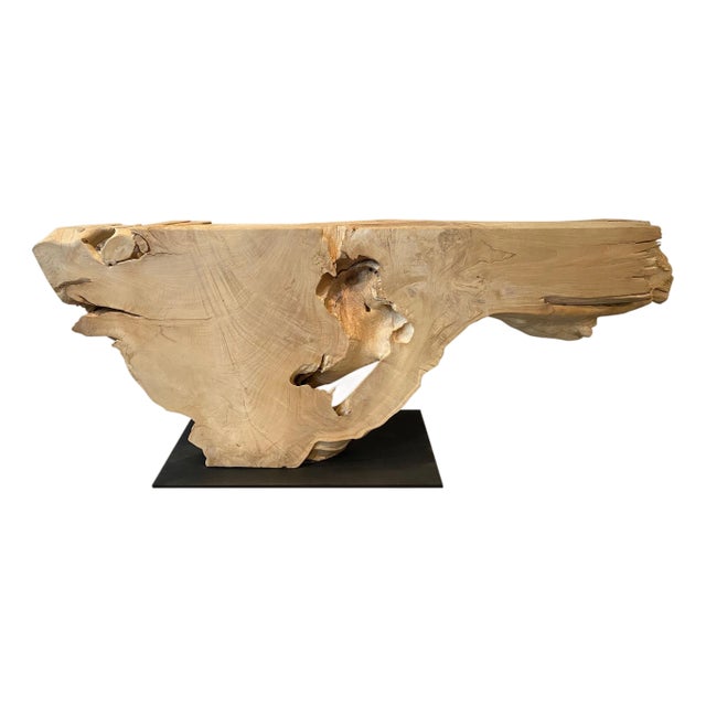 Andrianna Shamaris Massive Bleached Teak Wood Console Table For Sale