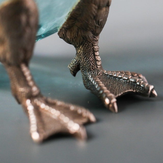 19th Century French Zoomorphic Duck Ewer in Blue Handblown Glass and Mixed Metal For Sale - Image 14 of 17