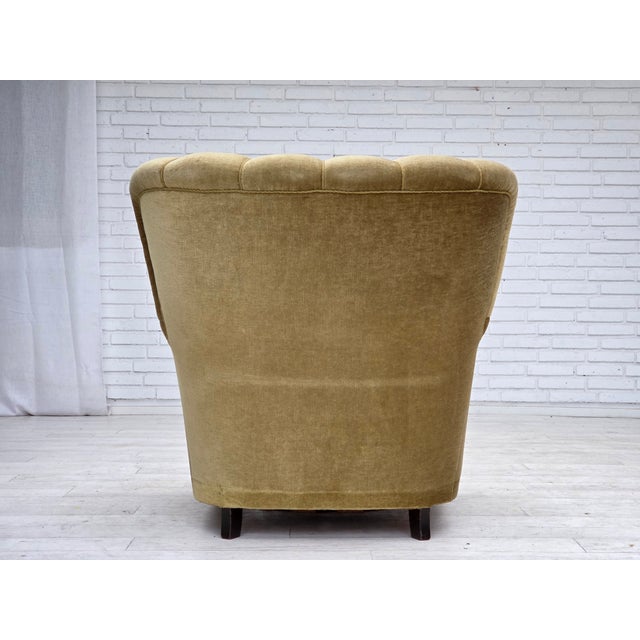 Vintage Danish Lounge Chair in Green Furniture Velour and Oak, 1960s For Sale - Image 10 of 18