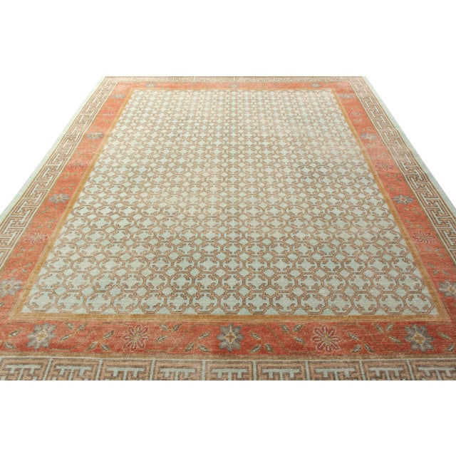 Tribal Rug & Kilim’s Border Rug in Mint and Rust, 9x12 For Sale - Image 3 of 6