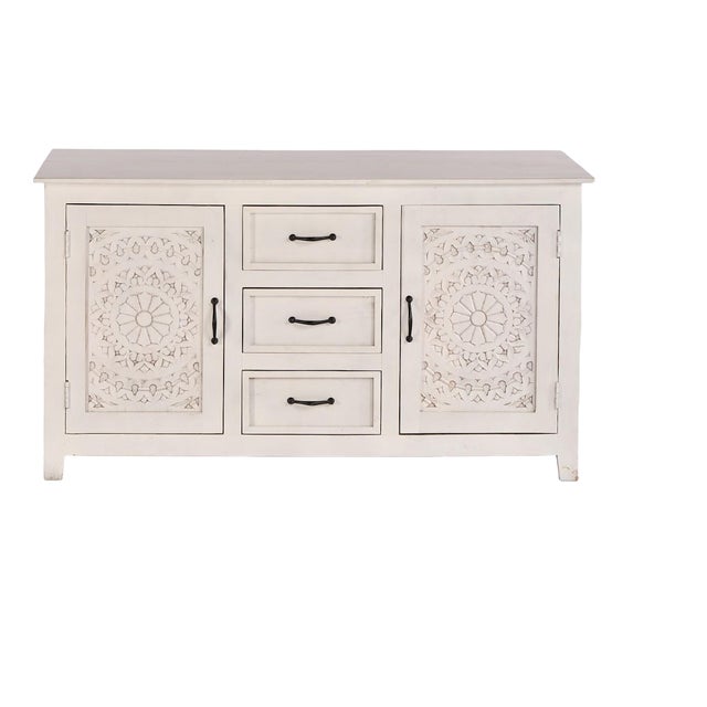 White Carved Wood Sideboard With Drawers For Sale