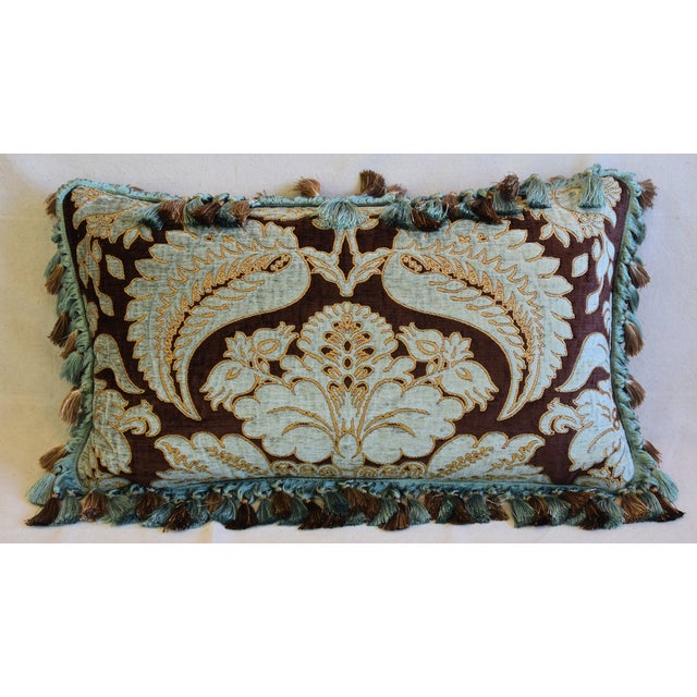 Designer Italian Embroidered Silk & Velvet Feather/down Pillow 26" X 16