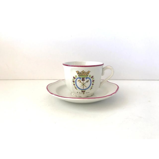 Late 20th Century Vintage Saint-Armand French Revolution Faience Teacups and Saucers - Service for 3 For Sale - Image 5 of 11