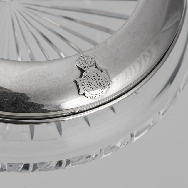 Vintage 20th Century Silver Plated & Cut Glass Cigar Ashtray with Naval Badge, 1930s For Sale - Image 6 of 10