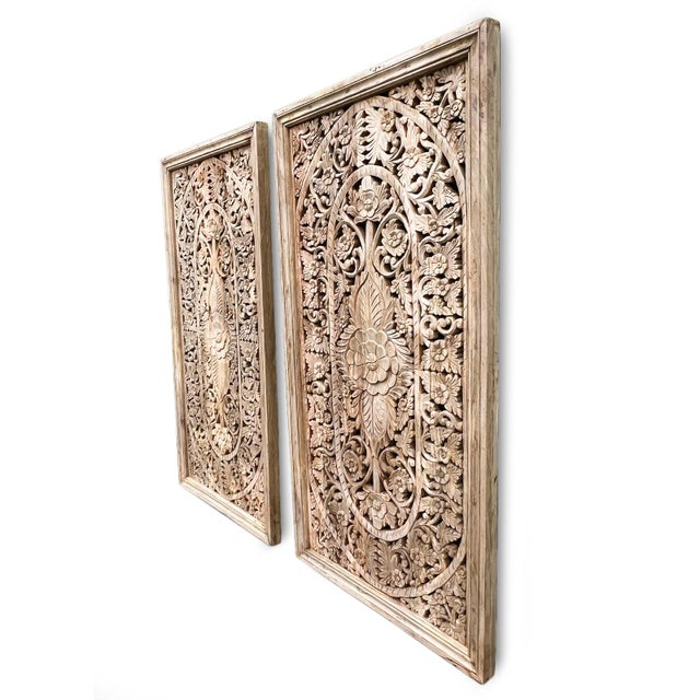 Vintage Floral Carved Wood Panel Wall Decor For Sale - Image 4 of 8