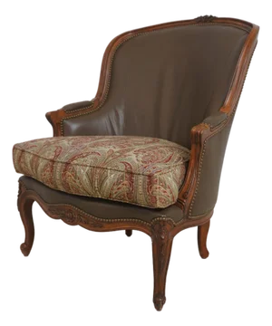 French Louis XV Style Leather and Mahogany Bergere Chair