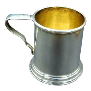 Antique Sterling Silver Gold Gilt Early American Style Beer Stein Mug Lunt Silversmith 1935