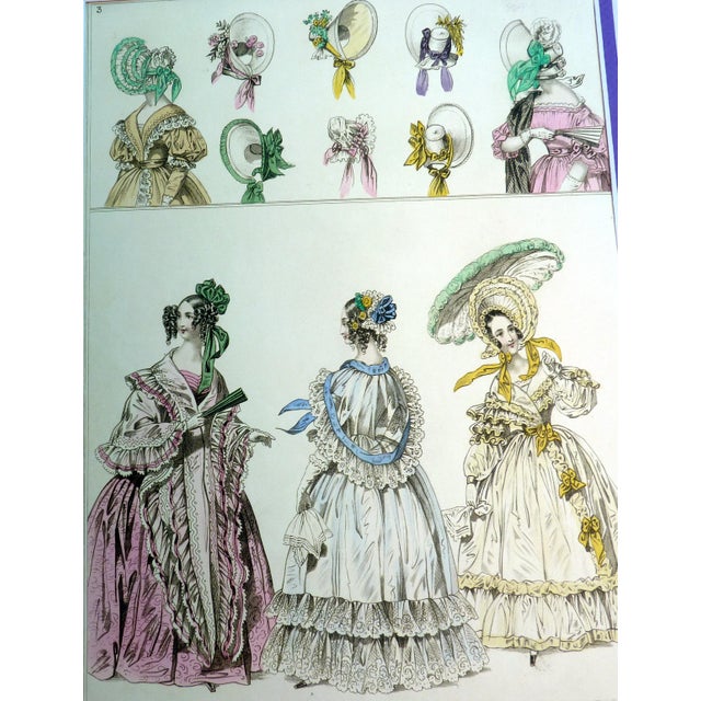 Set of 6 1837 the Beau Monde Hand-Colored Millinery & Fashion Plates 11" X 14" Custom Mat For Sale - Image 10 of 11
