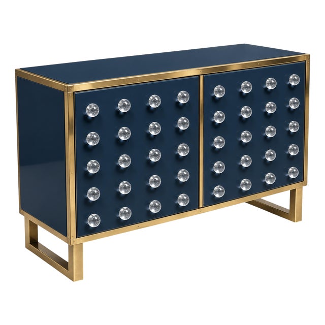 Navy Dry Bar with Forty Murano Glass Spheres and Brass Feet from Justfurnituress SRL For Sale