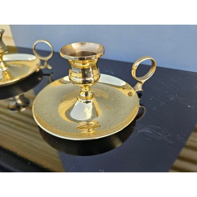 Mid-Century Modern Pair of Vintage Baldwin Solid Brass Candle Holders For Sale - Image 3 of 5