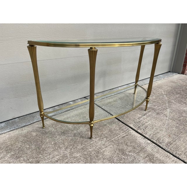 Ethan Allen Demilune Brass and Beveled Glass Sofa Console Entryway