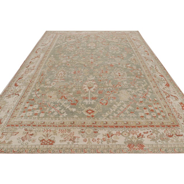 Rug & Kilim Rug & Kilim’s Oushak Style Rug in Beige-Brown, Green Floral Patterns For Sale - Image 4 of 6