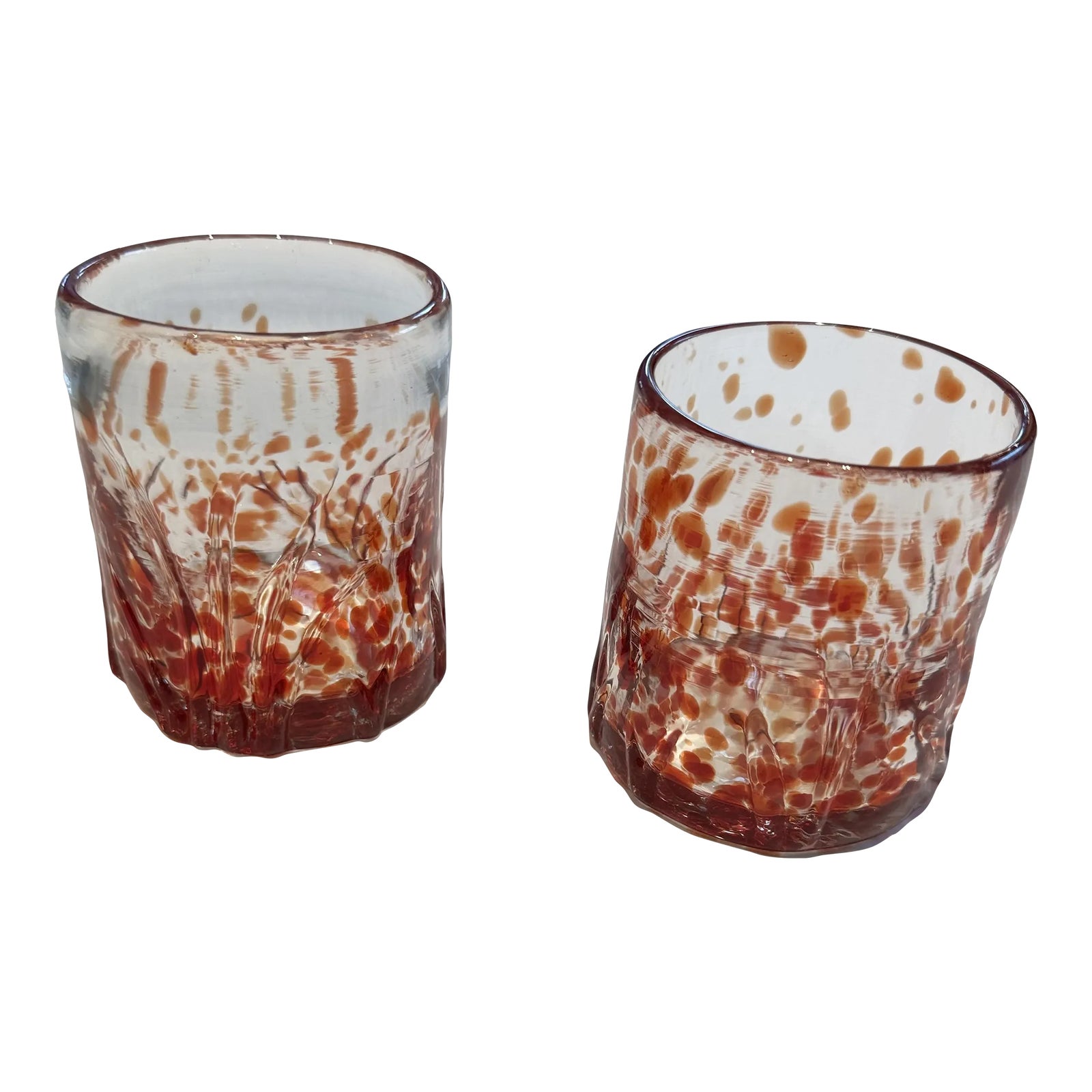 Early 21st Century Mahogany Spotted Rocks Glasses- Set of 2 | Chairish