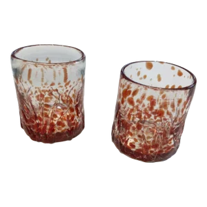 Early 21st Century Mahogany Spotted Rocks Glasses- Set of 2