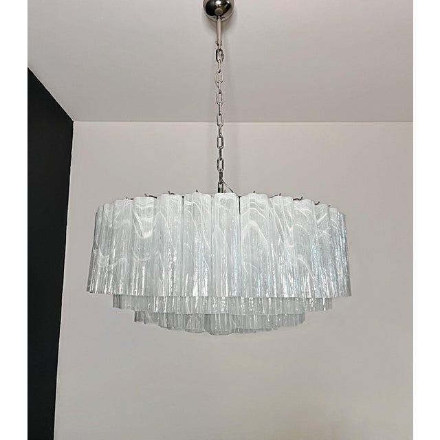 Large Murano Glass Chandelier in White Alabaster Glass Tube, 1990s For Sale - Image 18 of 18