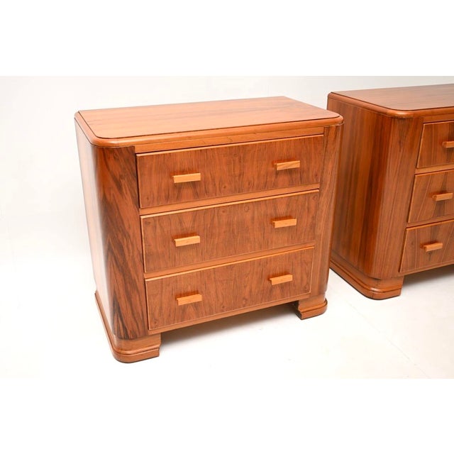 Brown Art Deco Figured Walnut Bedside Chests, 1940, Set of 2 For Sale - Image 8 of 11