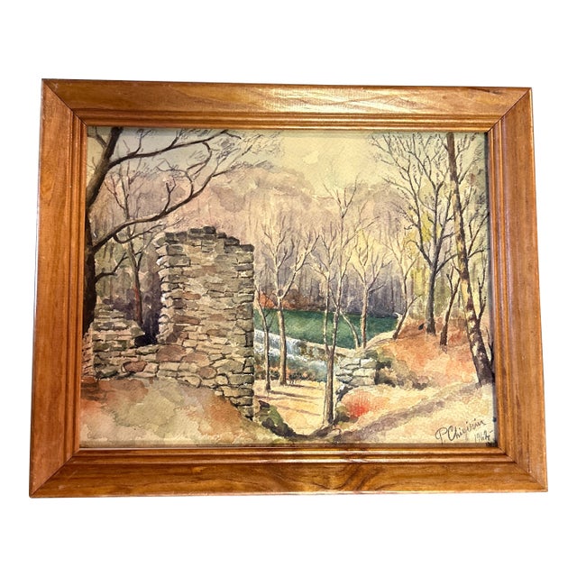 1960’s Original Rustic Impressionist Landscape Watercolor Painting “Creek” For Sale