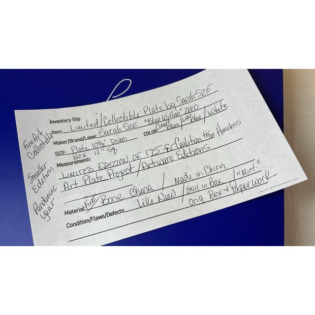 Ceramic Artist Plate Project 2020 Collectors Plate Sarah Sze Artist Blue and White Abstract For Sale - Image 7 of 7