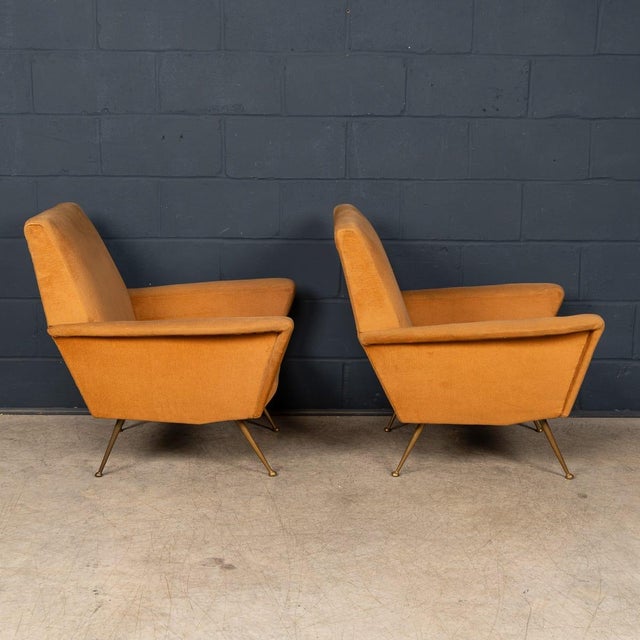 Vintage Italian Lounge Chairs in Ochre Velvet, 1960, Set of 2 For Sale - Image 6 of 18