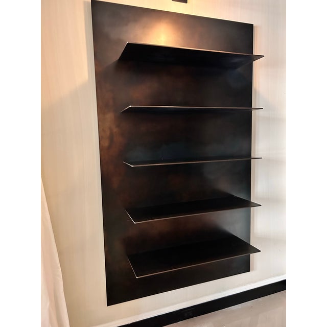 Metal Pair of David Howell Design Face Fabricated Solid Steel Book Shelf Items, Attributed For Sale - Image 7 of 7