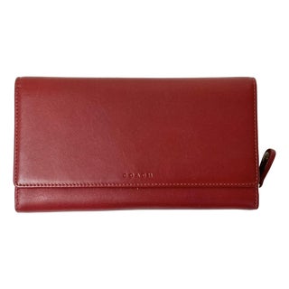 1996 Vintage Boho Chic Coach Red Leather Tri-Fold Checkbook, Cards & Coins Wallet For Sale