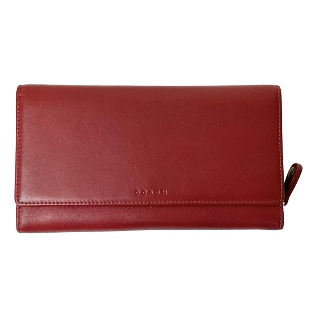 1996 Vintage Boho Chic Coach Red Leather Tri-Fold Checkbook, Cards & Coins Wallet For Sale